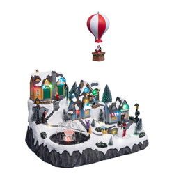 Sat de Crăciun, scenă de Crăciun cu un balon, 41,5 x 30 x 51,5 cm