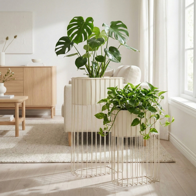 Set de 2 suporturi de flori metalice verticale SOFT FORM, bej