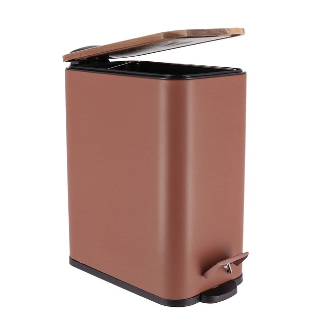 Coș de gunoi îngust pentru baie MONO cu capac din lemn, 5 l