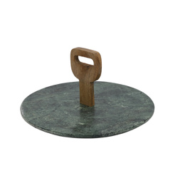 Tava de servire din marmura, Ø 30 cm, suport din lemn