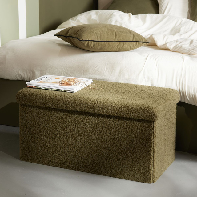 Bancă pliabilă din material buclé, 76 x 38 cm, MATCHA