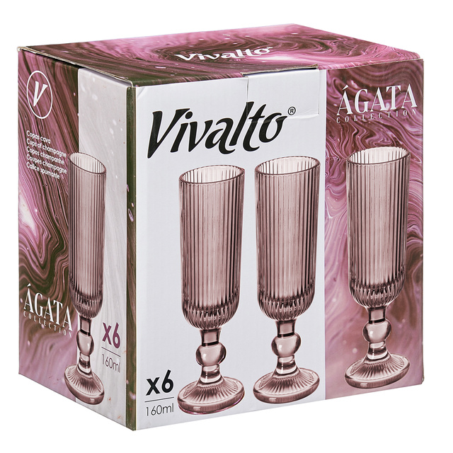 Pahare de sampanie LINES din sticla canelata, set de 6, 160 ml