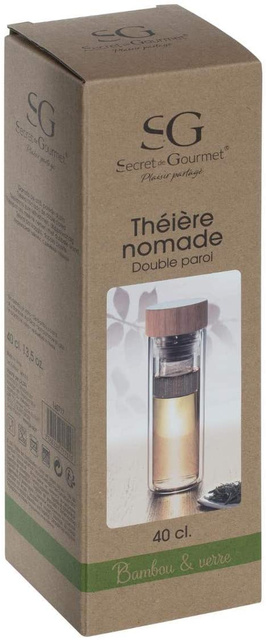 Infuzor cu perete dublu cu capac din bambus, 400 ml