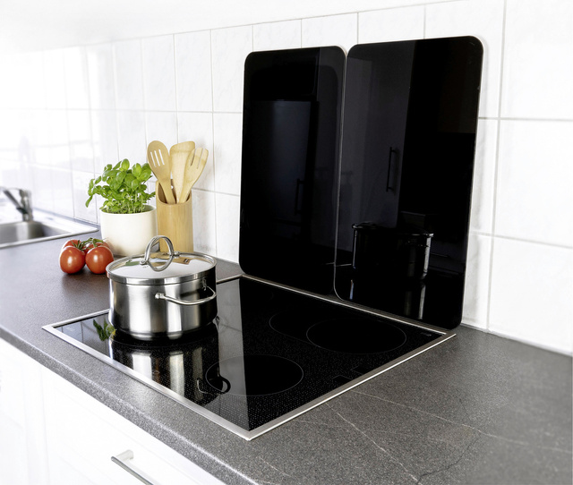 Plăci de protecție din sticlă pentru aragaz BLACK, 2 bucăți, WENKO, negru