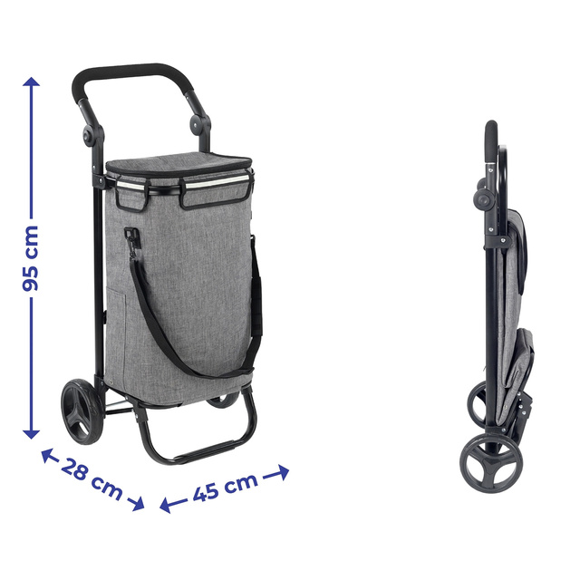Cărucior de cumpărături cu roți, geantă termică, 38 l