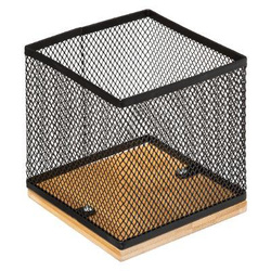 Organizator de birou, bambus si metal, 10 x 10 x 10 cm
