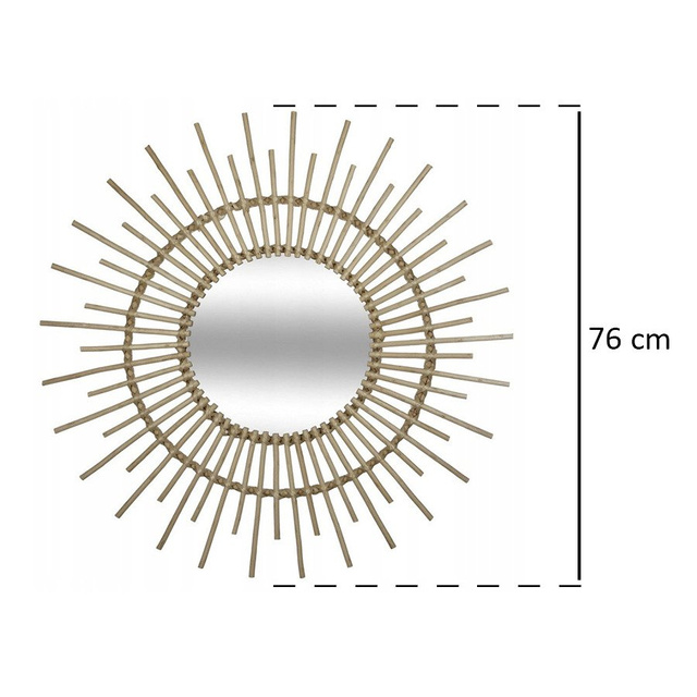 Oglinda de perete,rotunda, cadru din ratan, Ø 76 cm, Bej