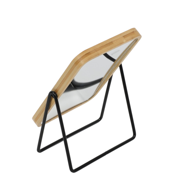 Oglindă de machiaj cu ramă din bambus, măritoare, rotativă