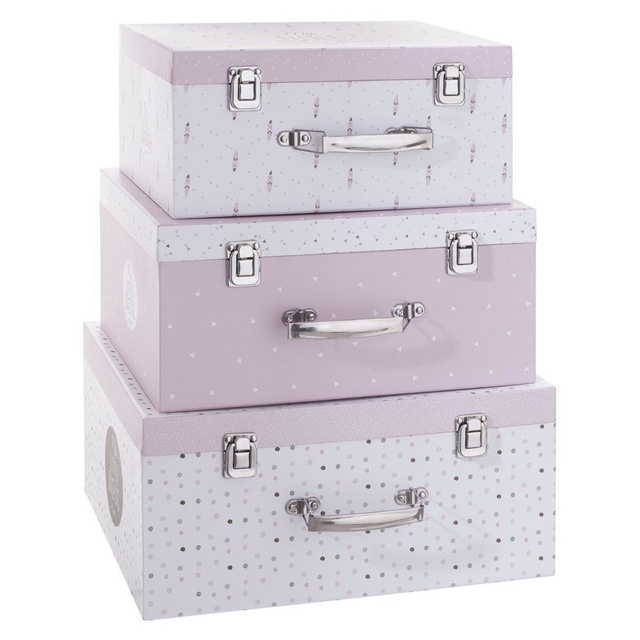 Set 3 cutii depozitare, Alb/Roz, Atmosphera Createur d'interieur
