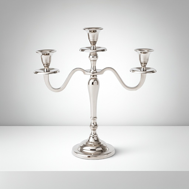 Candelabru cu trei brațe, argintiu, 30 cm, model 2