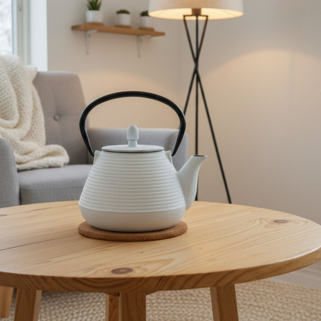 Ceainic din fontă cu infuzor YUKI, 1000 ml, alb