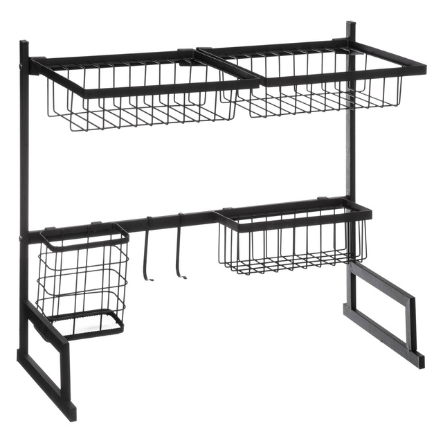 Organizator de bucătărie deasupra chiuvetei cu scurgere, metalic, negru