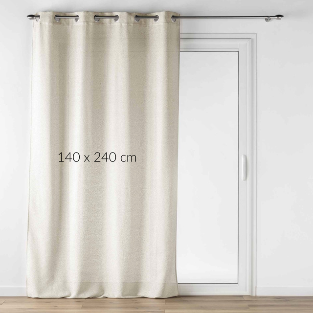 Perdea bej cu inele și efect de in, LUOLINE, 140 x 240 cm