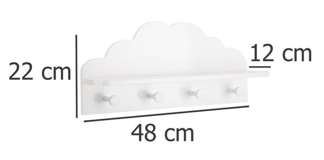 Raft cu 4 umerașe CLOUD, 48 x 22 x 12 cm, alb