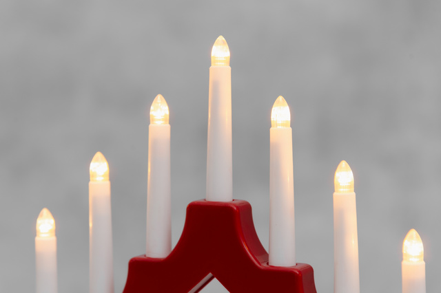 Candelă adventistă LED, 7 lumini, 29 cm, roșu