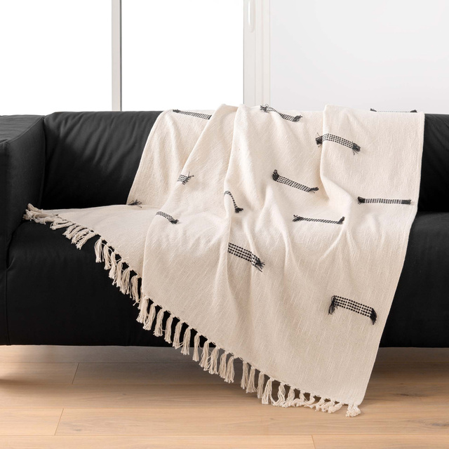 Cuvertura de pat din bumbac JULINE cu franjuri, 125 x 150 cm