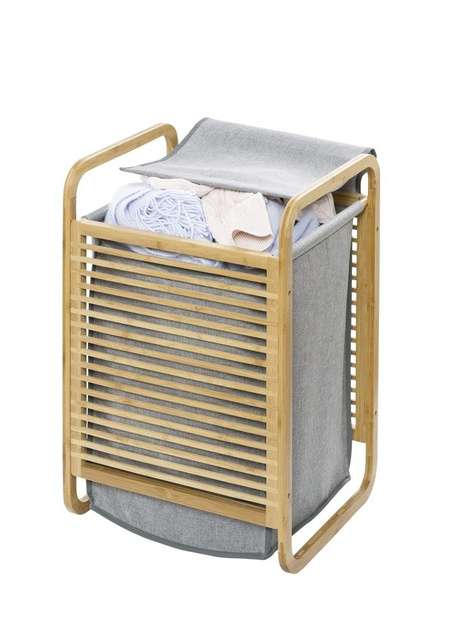 Cos de rufe cu suport și mânere din bambus, sac pentru rufe - 40 x 60 x 35 cm, WENKO