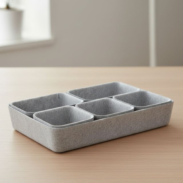 Organizer pentru sertar din fetru SMART, 7 cutii, gri deschis