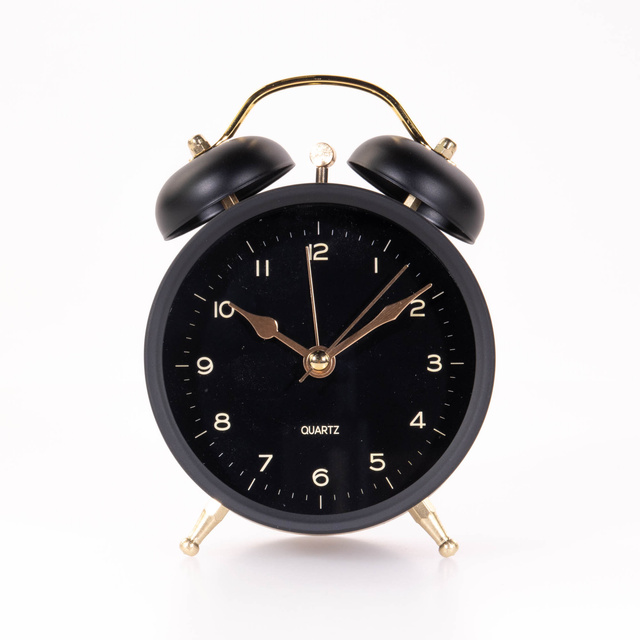 Ceas de masa cu alarma si limbii aurii, negru, 10 x 5,5 x 13,5 cm