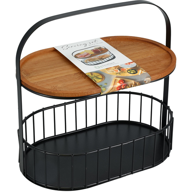 Platou pentru servirea gustărilor ALBA, coș metalic cu mânere, 24 x 15 x 25 cm