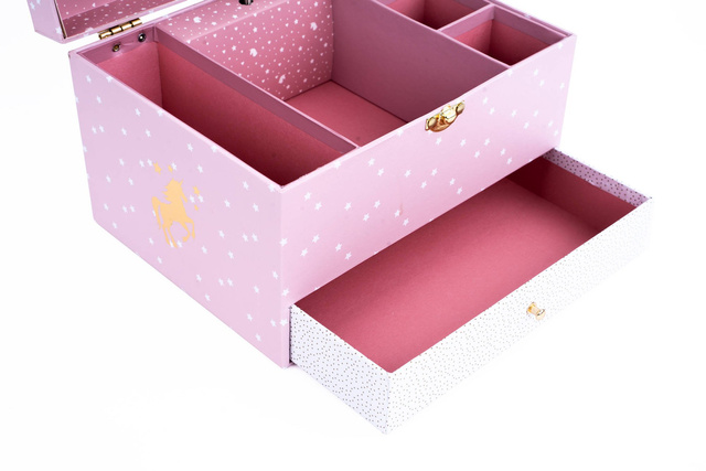 Cutie de bijuterii muzicala cu oglindă,Roz