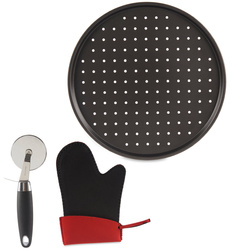 Set pizza: tava de copt Ø 32 cm, taietor pizza si manusa