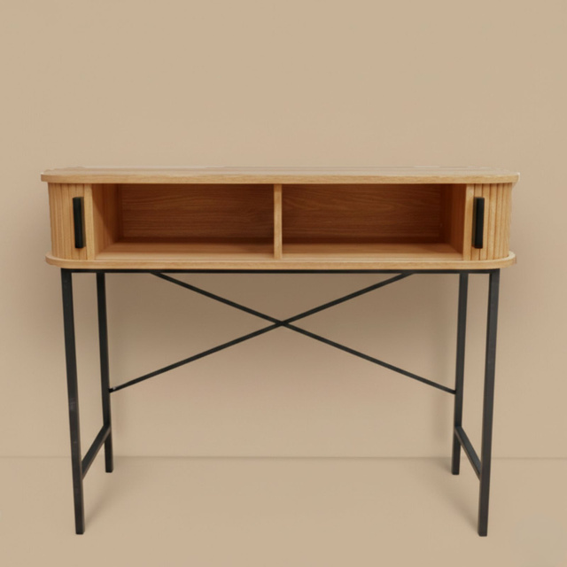 Consolă cu uși glisante SCAVA, riflată, 100 x 35 x 80,5 cm