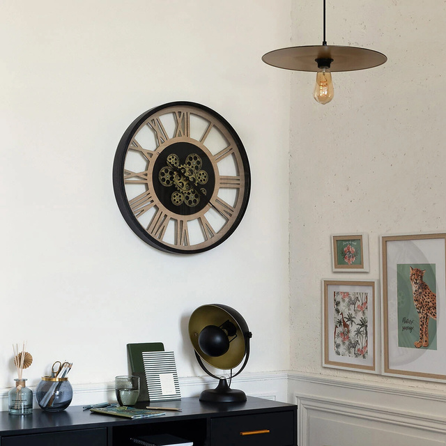 Ceas de perete loft cu mecanism vizibil, Ø 57 cm