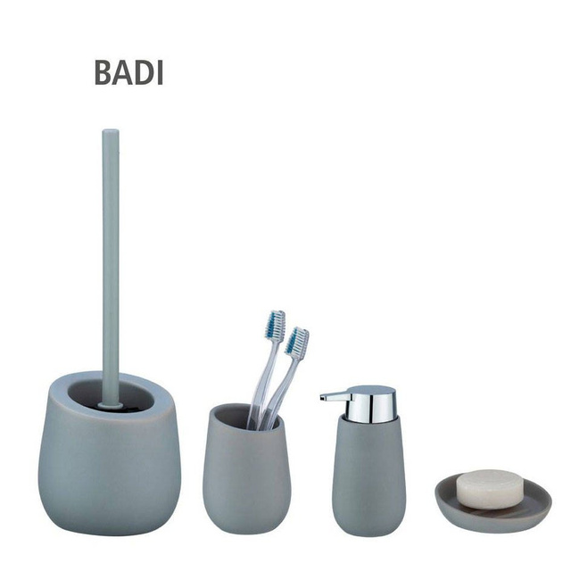 Perie WC cu suport BADI, Gri, 38x13,5x13,5, Wenko