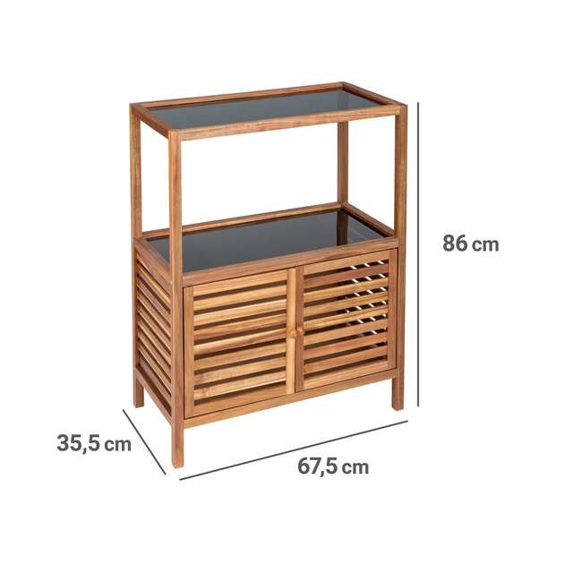 Etajeră de baie cu dulap din lemn de salcâm FONDI, înălțime 86 cm