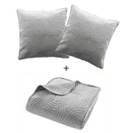 Set de lenjerie de pat din catifea SOLANGE, cuvertură + 2 fețe de pernă, gri