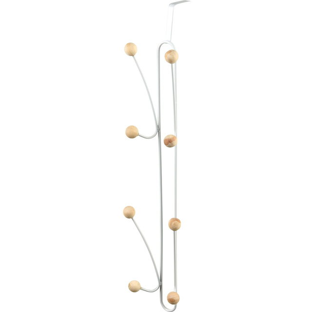Cuier de usa alb, vertical, metalic, cu 8 manere din lemn, 44 x 9 x 8,5 cm