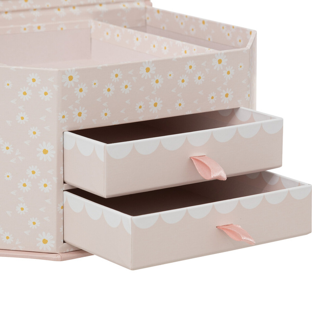 Cutie de bijuterii si comori LANA, cu oglinda, model margarete