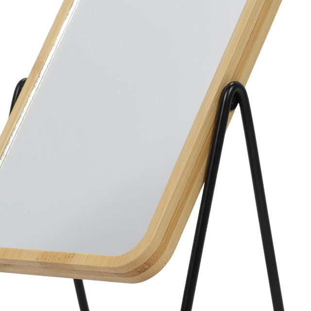 Oglindă de machiaj cu ramă din bambus, măritoare, rotativă