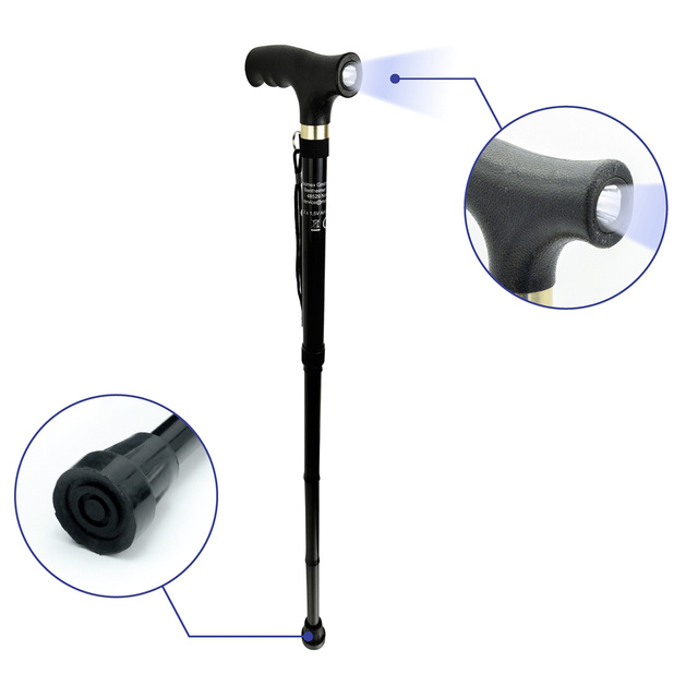 Baston din aluminiu pliabil, reglabil pe inaltime, cu lumina LED