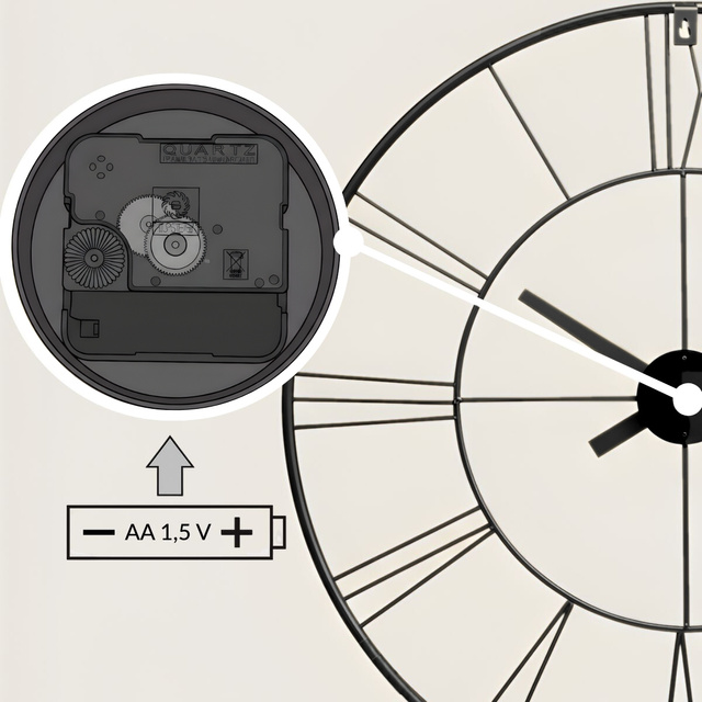 Ceas de perete în stil industrial ARATIO, Ø 70 cm, negru