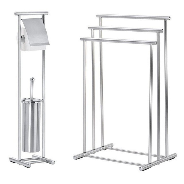 Set de baie Lioni din oțel inoxidabil satinat, suport pentru role și perie de toaletă, WENKO