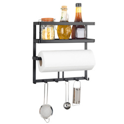 Raft multifuncțional GALA cu suport pentru prosoape de hârtie și ustensile de gatit, Negru, 30 x 33 x 9 cm, WENKO