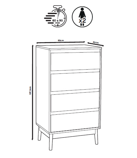 Comoda cu sertare ABANA, 60 x 40 x 107,3 ​​cm