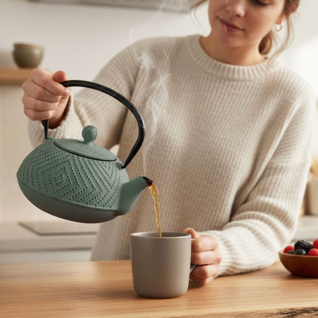 Ceainic din fontă cu infuzor KAMIN, 900 ml, verde deschis