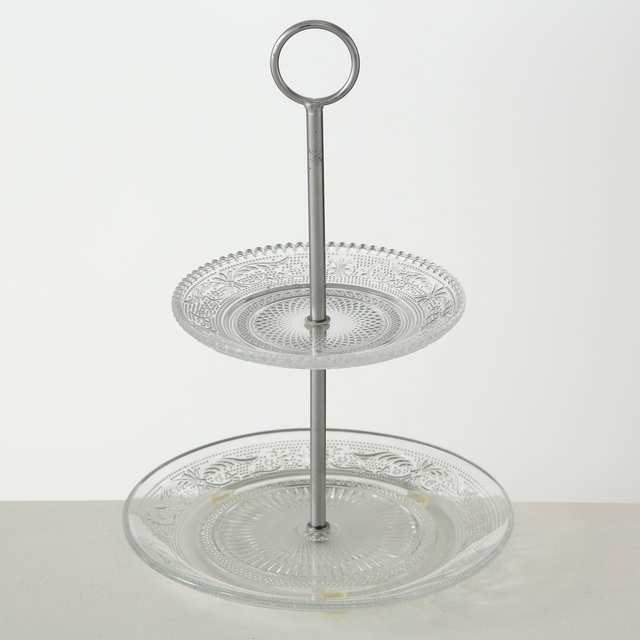 Placă de sticlă pe picior decorat, RELIEF, Ø 25 cm