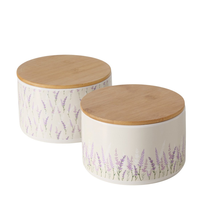 Recipient ceramic LAVANDER cu capac din bambus, Ø 16 cm