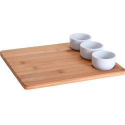 Set de servire pentru gustări, tavă din bambus și 3 boluri