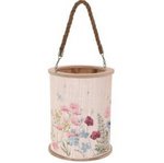 Felinar din bambus cu mâner din frânghie, Ø 17 x 21,5 cm, model floral