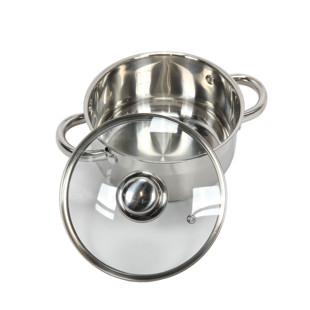 Oală din oțel cu capac din sticlă, 2 l