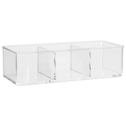 Recipient cu capac dotat cu trei compartimente, ideal pentru depozitarea produselor cosmetice