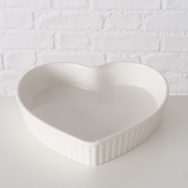 Set 2 forme de copt ceramice in forma de inima, alb