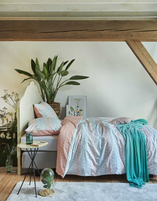 Set de lenjerie colorat din bumbac percal cu model, reversibil, 140 x 220 cm, Esprit