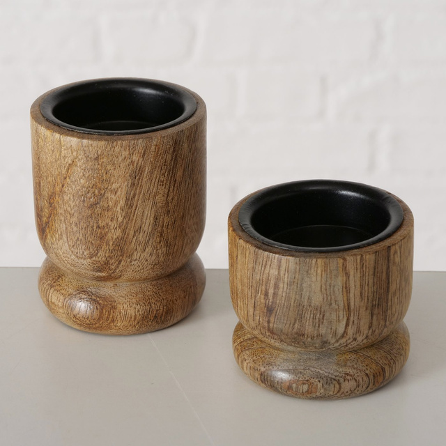 Set 2 sfeșnice  din lemn, Numli,  maro