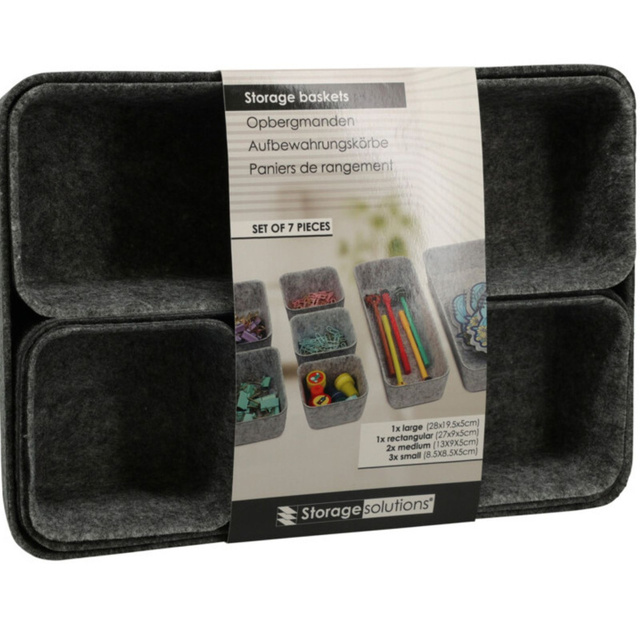 Organizer pentru sertar din fetru SMART, 7 cutii, gri închis